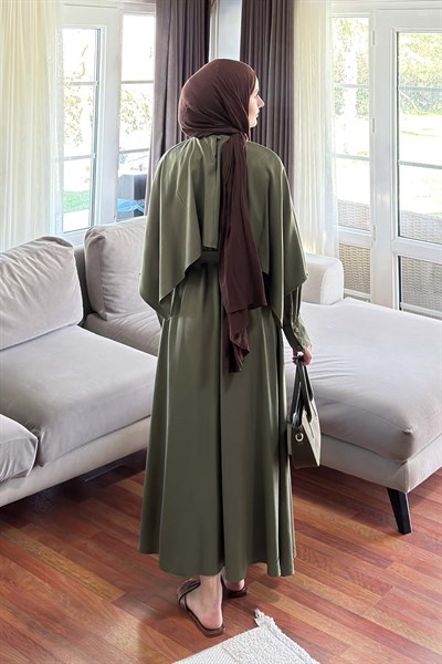 Pelerin Detaylı Elbise Haki