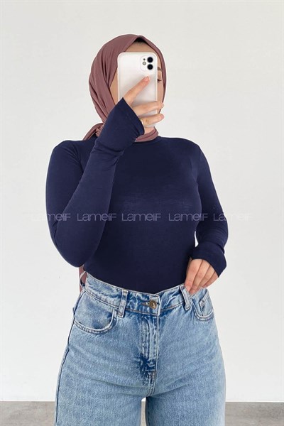 Eldiven Detaylı Balıkçı Yaka Body Lacivert