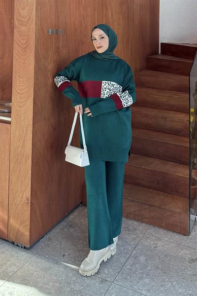 Desenli Triko Takım Zümrüt Yeşili
