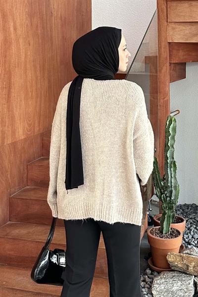 Fiyonk Detaylı Hırka Sütlü Kahve