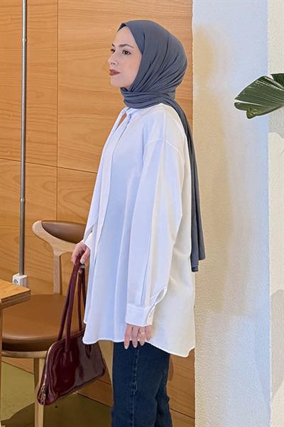Fular Detaylı Gömlek Beyaz