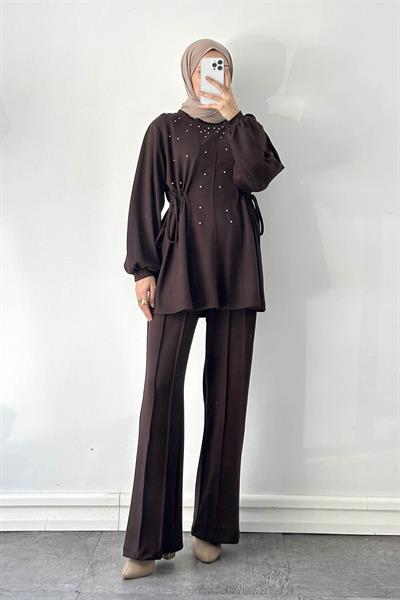 Taşlı İkili Takım Acı Kahverengi