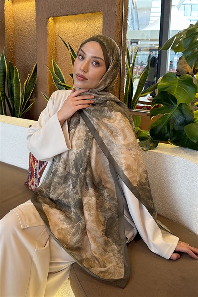 Gül Çiçek Desen Ferah Şal Haki