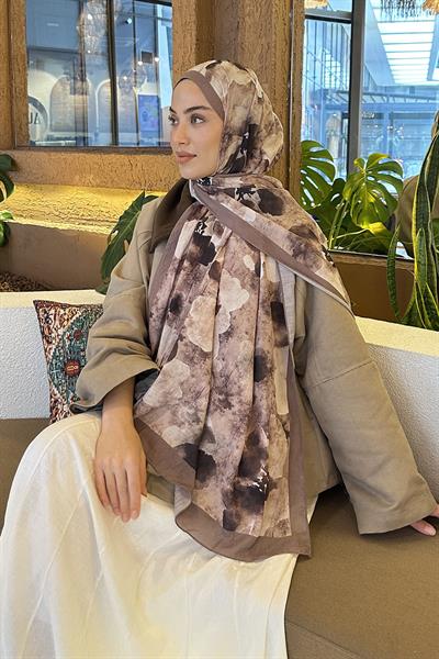 Batik Çiçek Desen Bambu Şal Toprak
