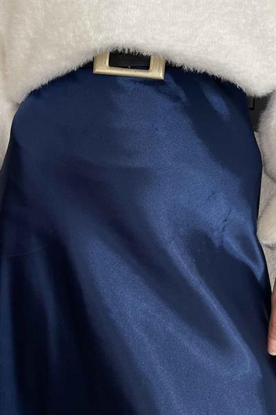 Düz Saten Çan Etek Saks Mavisi