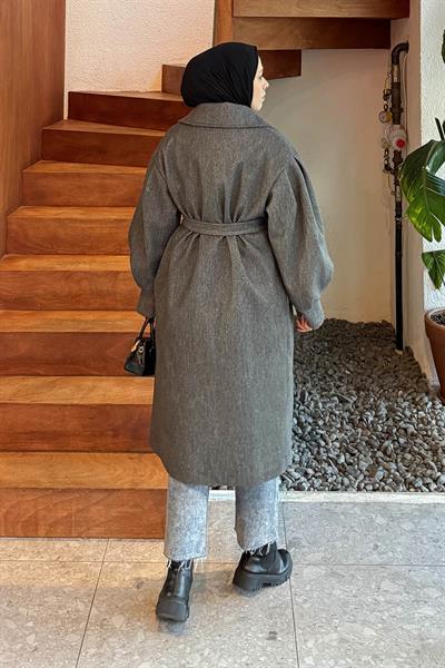 Balon Kol Örme Kaşe Kaban Antrasit