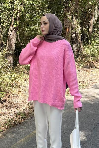 İnce Örgülü Kazak Pembe