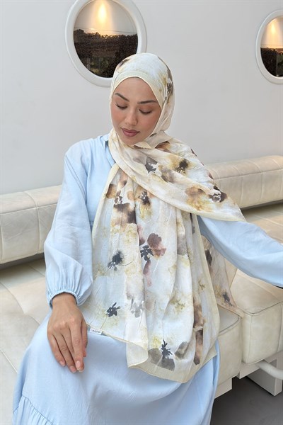 Batik Çiçek Desen Bambu Şal Sarı