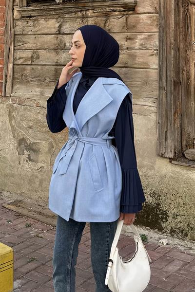 Kolsuz Tesettür Yelek Mavi