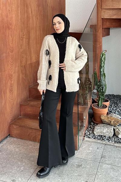 Fiyonk Detaylı Hırka Sütlü Kahve