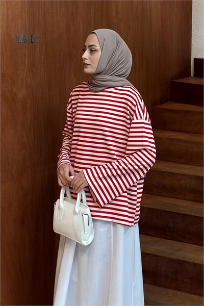 Çizgili Oysho Sweat Kırmızı