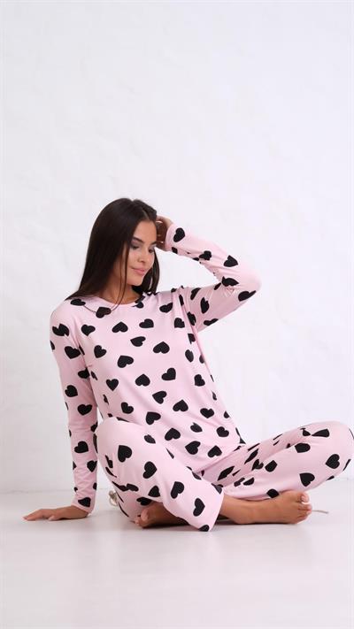 Desenli Pijama Takımı Pudra