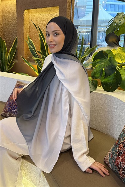 Degrade Desen Soft Şal Siyah beyaz