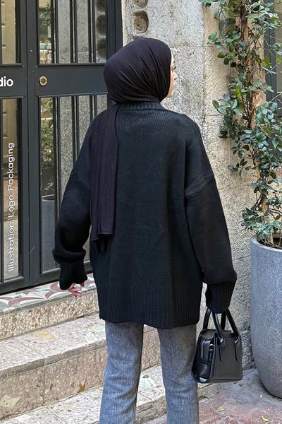 Salaş Dokulu Basic Hırka Siyah