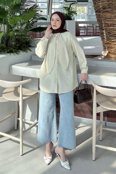 Fular Detaylı Gömlek Krem