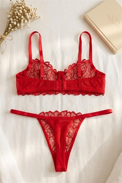 Dantelli Bralet  Sütyen Takım Kırmızı