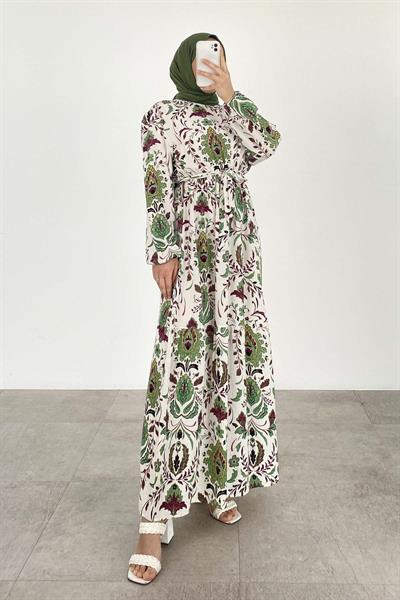 Çiçek Desenli Elbise Mint Yeşili