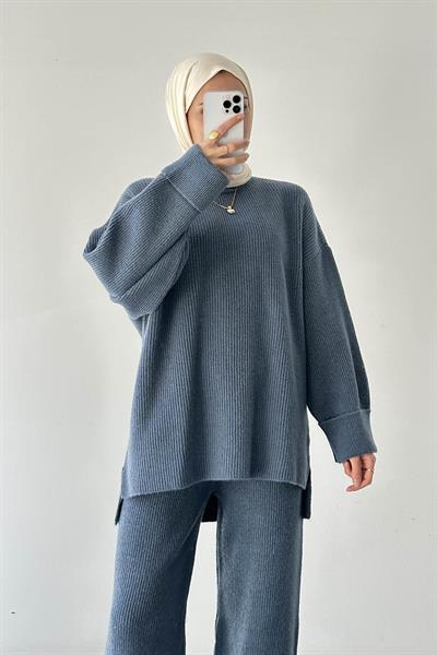 Fitilli Triko Takım İndigo