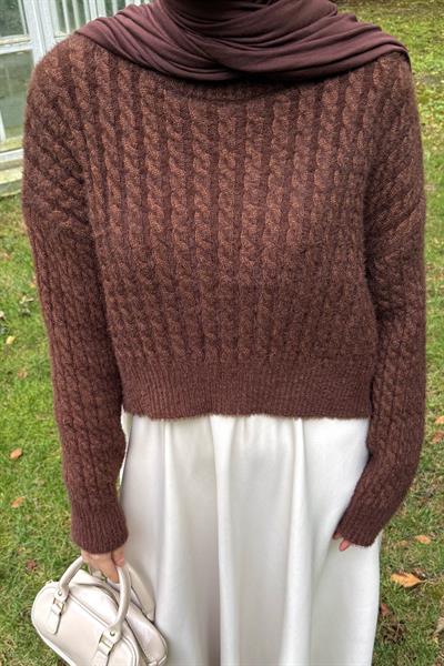 Crop Triko Kazak Acı Kahverengi