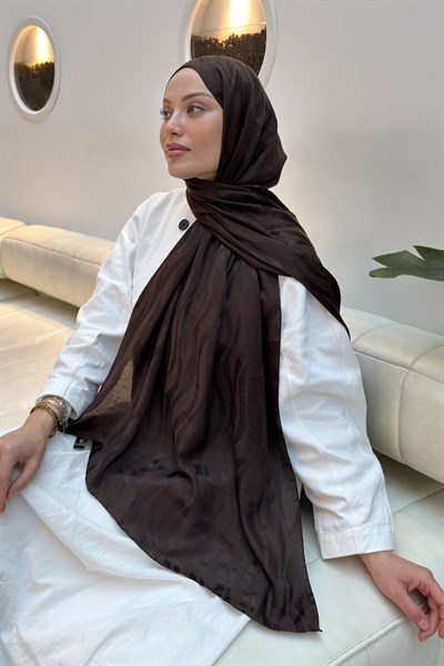 Shine Desen Ayrobin Floş Jakar Şal Acı Kahverengi