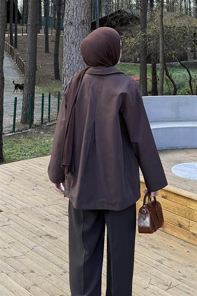 Fiyonk Detaylı Trençkot Acı Kahverengi