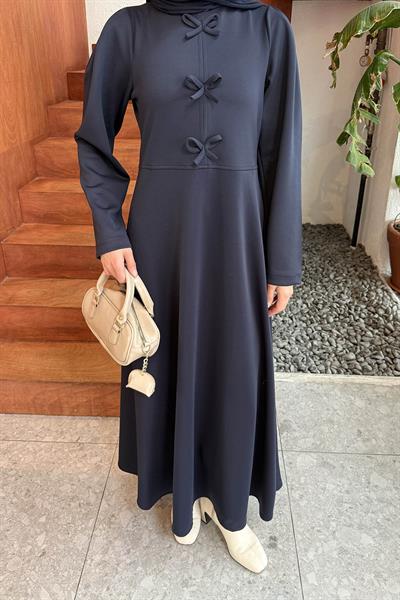 Kurdela Detaylı Scuba Elbise Lacivert
