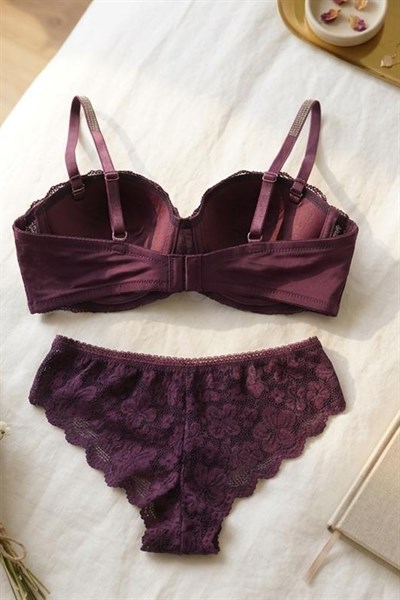 Toparlayıcı Özellik Çıkarılabilir Askı Lotus Sütyen Takım Mor