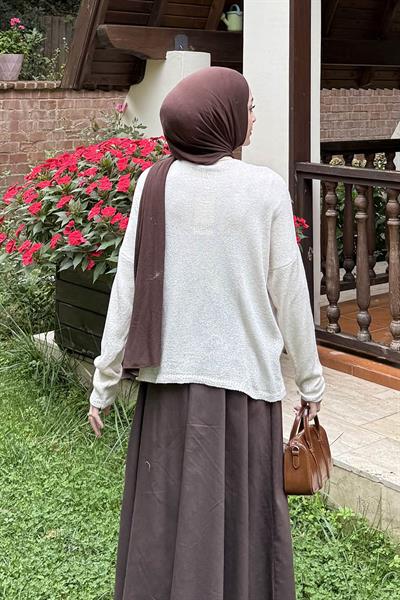 Kayık Yaka Triko Kazak Natural