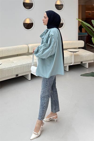 Yaka Fular Detaylı Gömlek Mint Yeşili