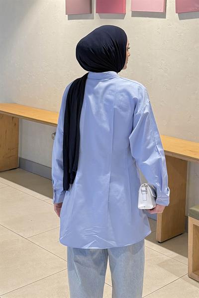 Ön Pile Detaylı Gömlek Mavi