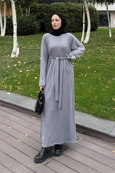 Arma Detaylı Elbise Gri