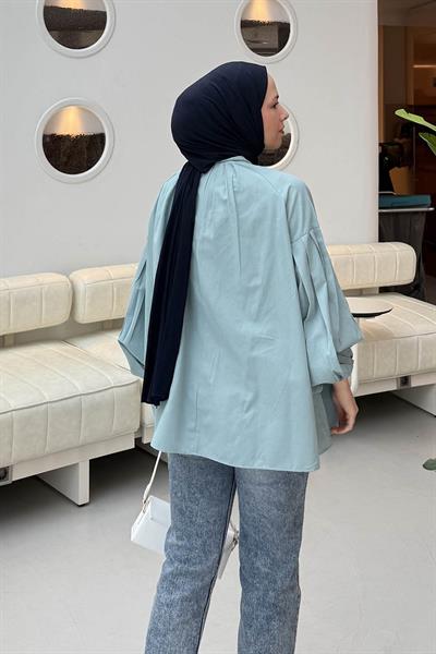 Yaka Fular Detaylı Gömlek Mint Yeşili