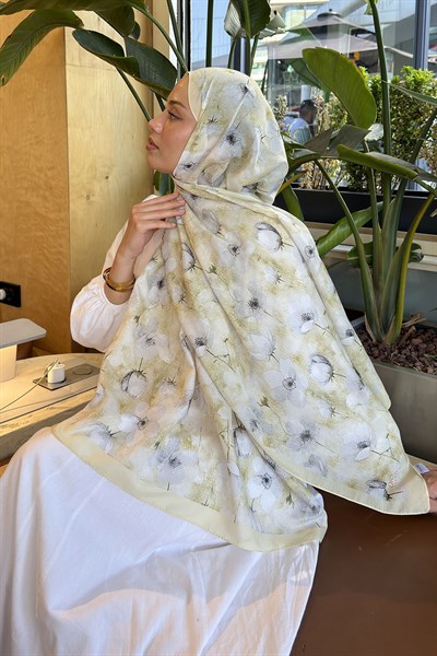 Çiçek Desen Lara Soft Şal Sarı