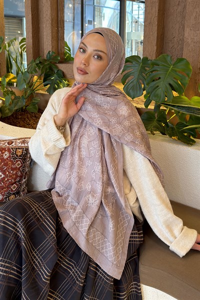 Geometrik Desen Bambu Şal vizonrengi