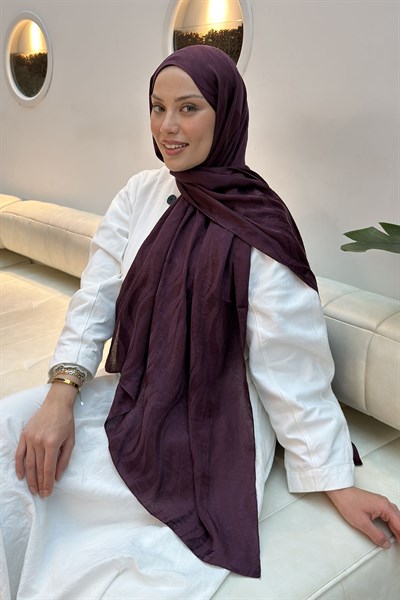 Shine Desen Ayrobin Floş Jakar Şal Mürdüm