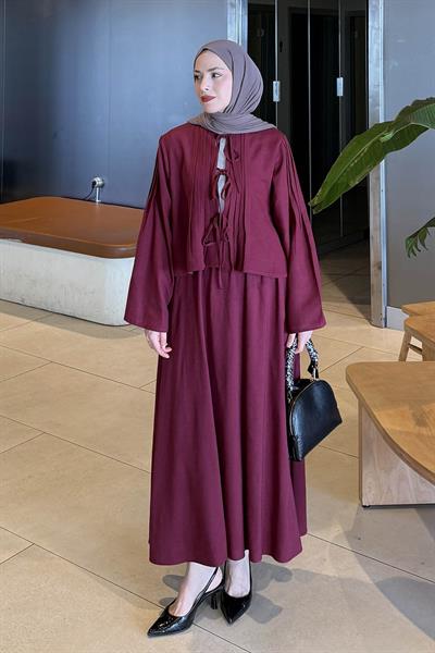 Pileli Bağlama Detaylı Takım Bordo