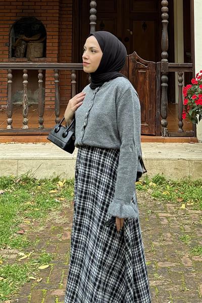 Fırfır Detaylı Hırka Gri