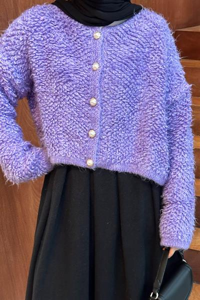 Yumoş Havlu Desen Hırka Lila