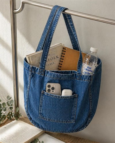 Kadın Anton Çift Cepli Cırtlı Çanta Açık Mavi