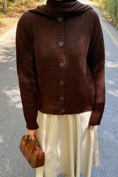 Bisiklet Yaka Kısa Hırka Acı Kahverengi