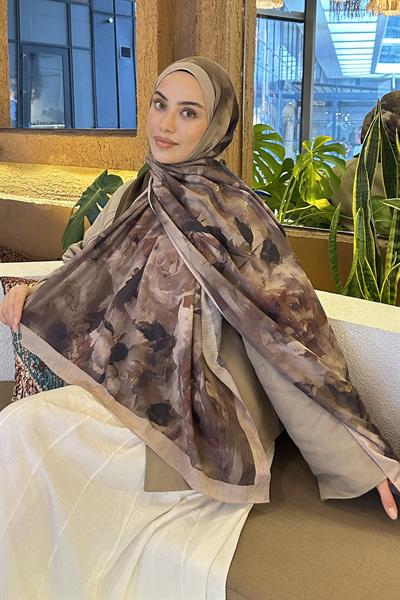 Gül Desen Bambu Şal Vizon Yeşil