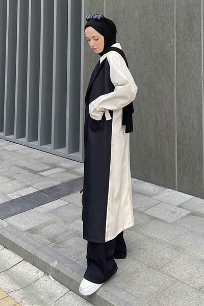 Retrica İki Renk Trençkot Ekru