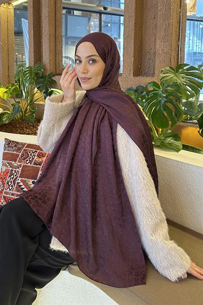 Bloom Desen Ayrobin Floş Jakar Şal Mürdüm