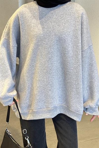 Jasmin Bisiklet Yaka Oversize Sweat Gri