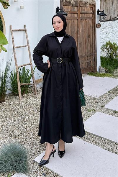 Kemerli Elbise Siyah