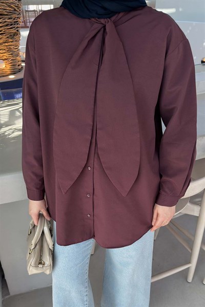 Fular Detaylı Gömlek Mürdüm