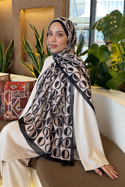 Halka Desen Ferah Şal Siyah Bej
