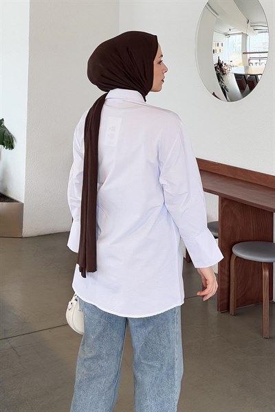 Bağlama Detaylı Tesettür Gömlek Beyaz