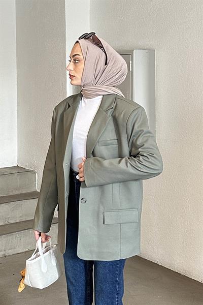Kapak Cep Blazer Ceket Haki