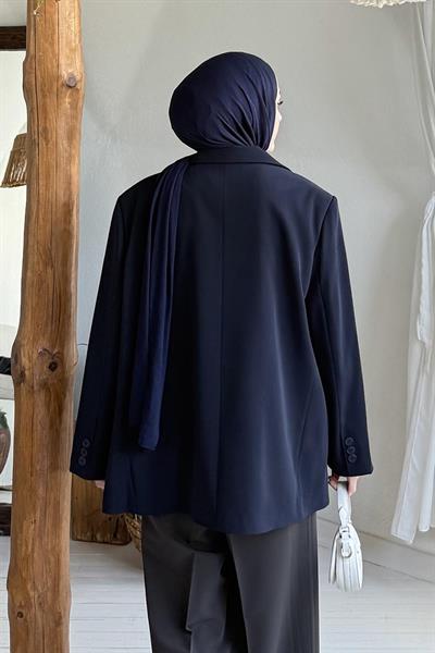 Dekoratif Cep Detaylı Tesettür Ceket Siyah